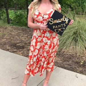 Urban Outfitters Red Floral Midi Dress